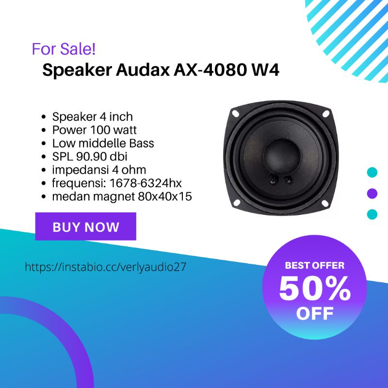 Speaker 4 Inch Subwoofer Terbaik Audax AX-4080 W4 Speaker Audax Speaker Subwoofer Spiker 4 inch Woof