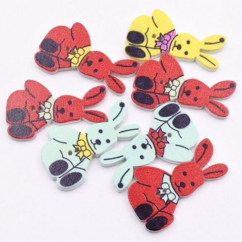 Kancing Kayu Dua Lubang - Sitting Rabbit With a Bow Style ( 10pcs)