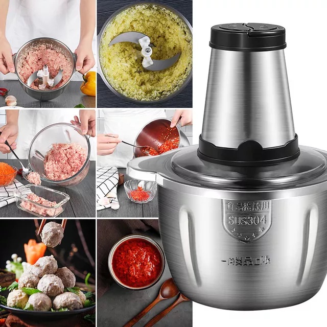 Blender Daging Stainless 2 Liter Chopper Penggiling Penghalus Daging Bumbu Masak Bawang Cabe Serbaguna 2 Liter Meat Blender Grinder Stainless Anti Karat