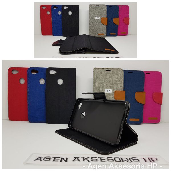 Flip Case Oppo F7 6.23 inchi Canvas Diary Flip Cover Kancing Magnet with Slot Card     aah