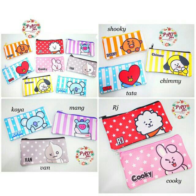 

Tempat pensil karakter BT21 / pouch BT21 sekolah / tempat pensil mang RJ / tempat pensil cooky van