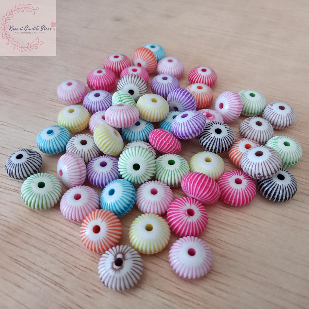 Manik-Manik / Manik Bulat / Manik Bulat Pipih Corak Garis Warna-Warni