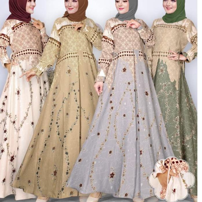 Best Seller.. Gamis Jumbo Husna motif MELATI [maxmara lux]