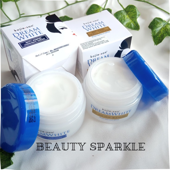 Paket Kojie san DreamWhite 2in1 Cream Overnight + cream anti aging plus Sunscreen SPF 30/paket kojic