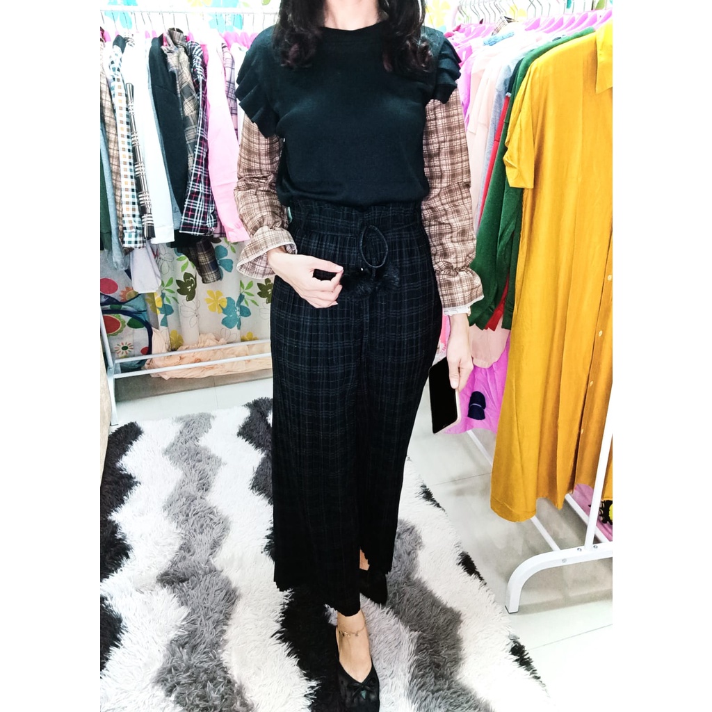 Mindy Ruffle Combine Top Wanita Korean Style - Blouse Lengan Baloon Ruffle Wanita- RIB