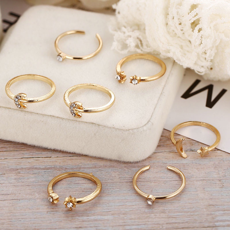 [✅READY STOCK] 7 Piece Cincin Set Kupu-kupu Bintang Bulan Korea Retro Bohemian Mewah Pernikahan Perhiasan Aksesoris Fashion Penjualan Panas Mode