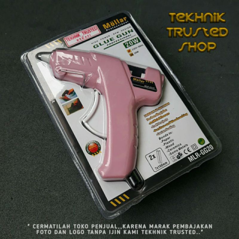 Glue gun mollar pink 20 watt alat pemanas lem tembak bakar