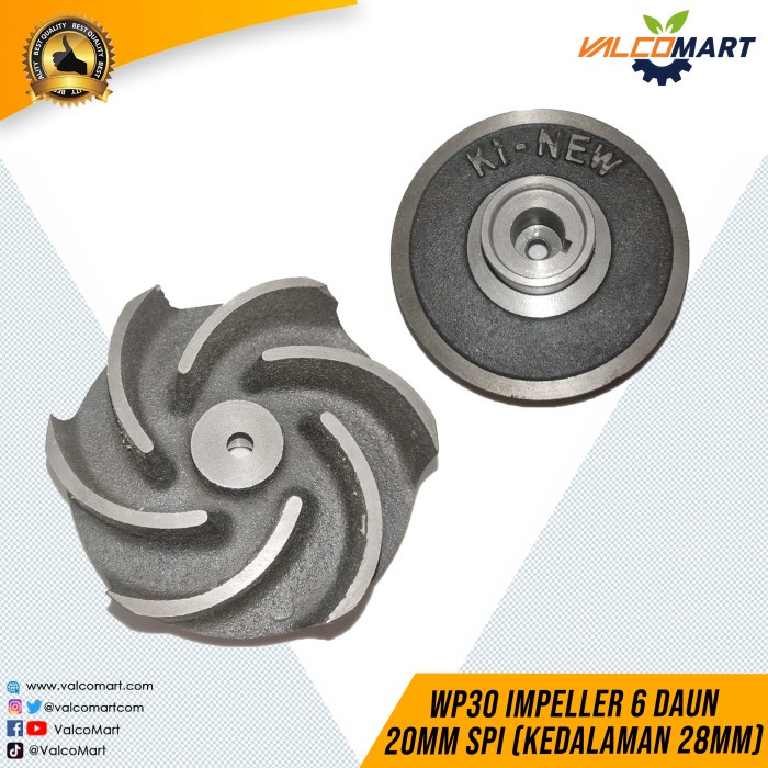 Impeller 6 Daun Untuk Pompa Air WP 30 (20mm) SPI (Kedalaman 28mm) Cor Padat