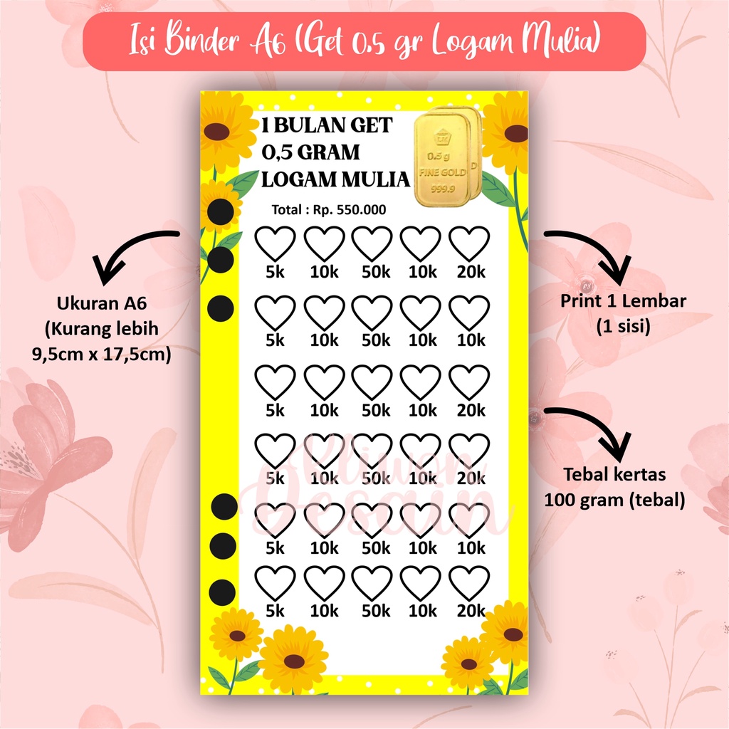 

isi kertas binder a6 ring 6 get 0,5 gr logam mulia