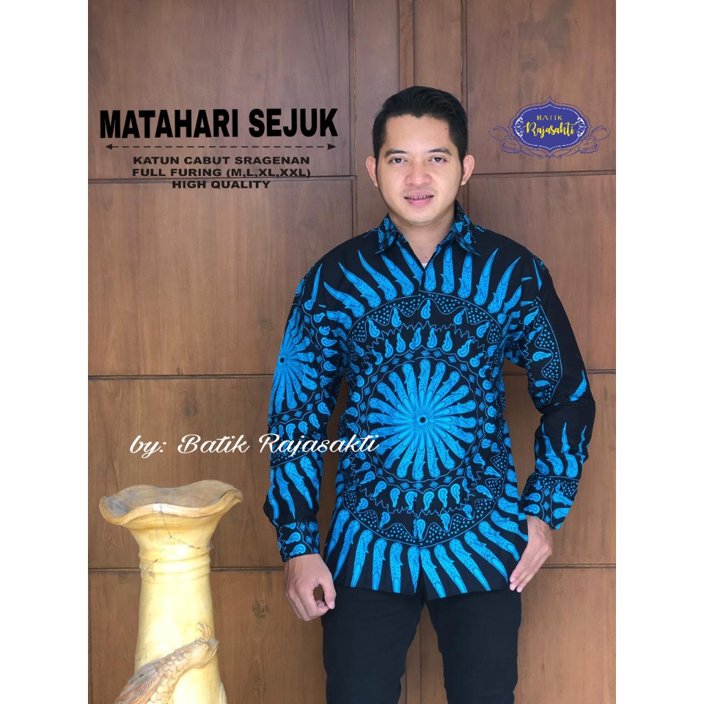 MATAHARI SEJUK RAJASAKTI KEMEJA BATIK SOLO PRIA LENGAN PANJANG LAPIS FURING ATASAN BATIK PREMIUM MODERN KATUN HALUS BAHUWIRYA  BANAMITRA BANAMITRA PUTIH BANGSAWAN BAYU PUTRA BERLIAN BIRU BHARATAYUDA BIMASENA BIRENDRA BIRU INDAH BRAHMAKERTA BRAHMAKERTA