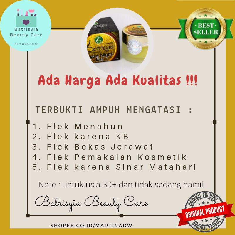 Batrisyia EXTRA Night GEL  12g cream penghilang flek hitam membandel noda bekas jerawat ampuh batrisia herbal