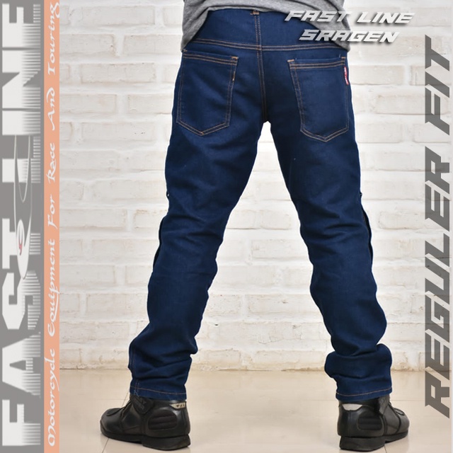 CELANA JEANS BIKER RIDING MOTOR TOURING REGULER FIT BONUS KNEE PROTECTOR ORIGINAL FAST LINE