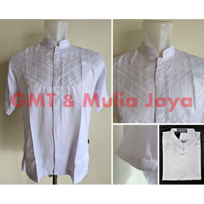 BAJU KOKO / KEMEJA KOKO KATUN DEWASA LENGAN PENDEK BORDIR PUTIH SENADA IMTAQ EXCLUSIVE