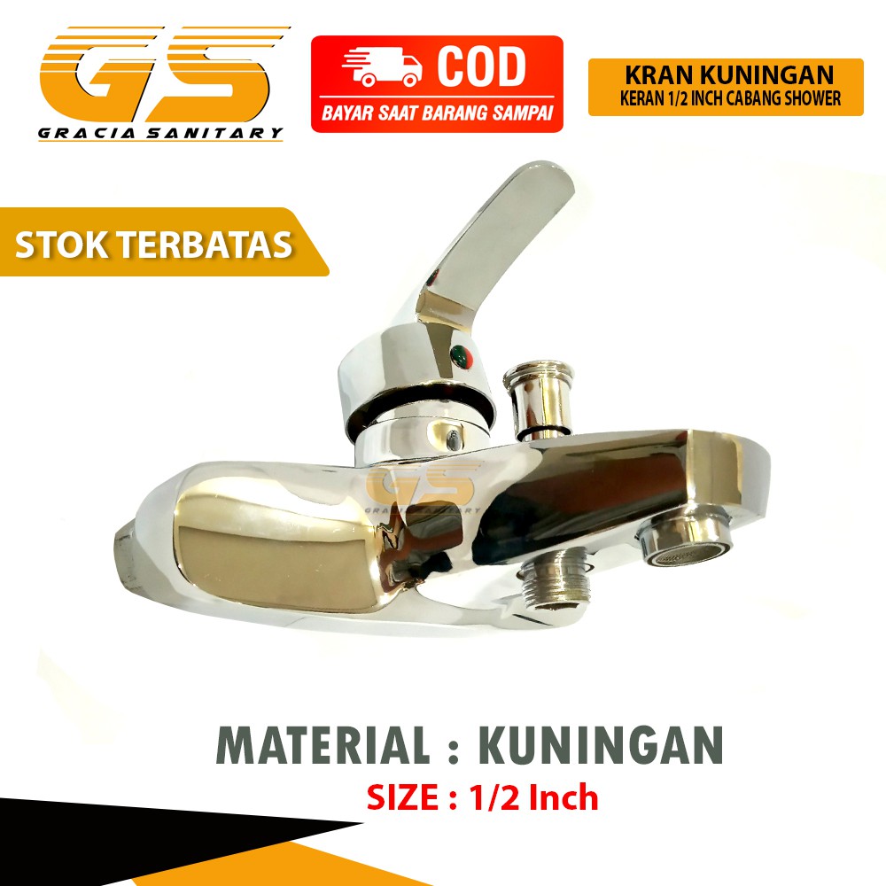 Kran Shower Keran Kamar Mandi Bathtub Mixer Air Panas Dingin Keran 2 Cabang Kuningan