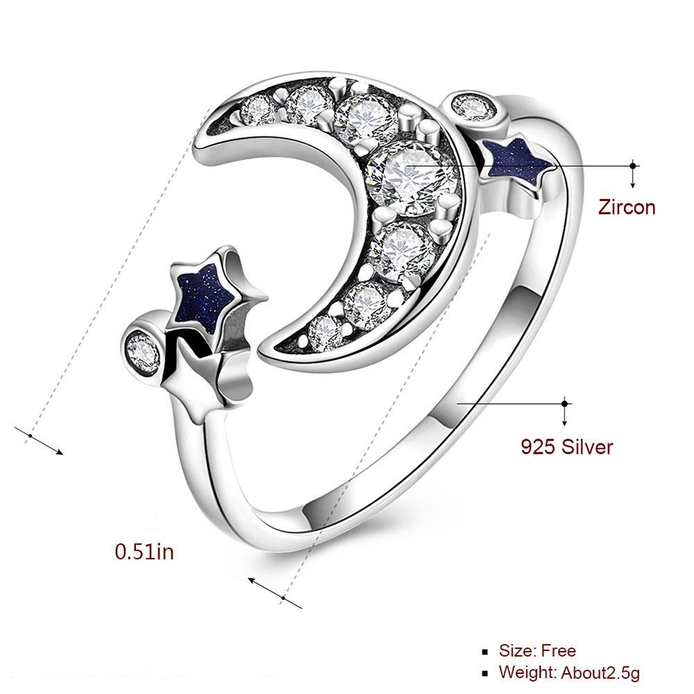 Solighter Woman Ring Indah Cincin Aksesoris Pernikahan Biru Bintang Bulan