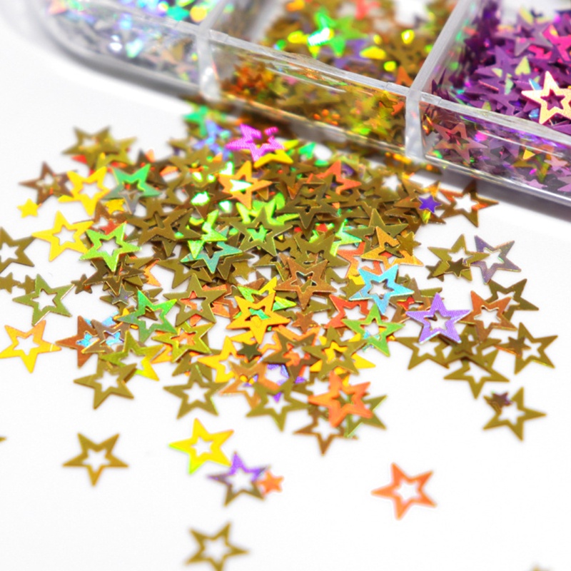 SIY  12 Grids/Box Holographic Glitter Hollow Stars Shape Sequins Epoxy Resin Filling DIY Crafts Jewelry Making Flake Nail Art