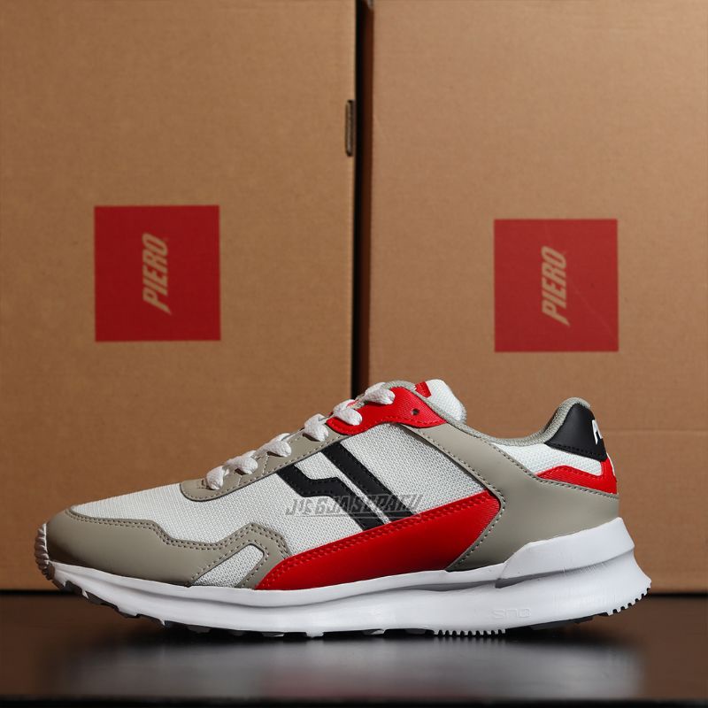 Piero Sepatu Sneakers City Race - Grey/Red/White