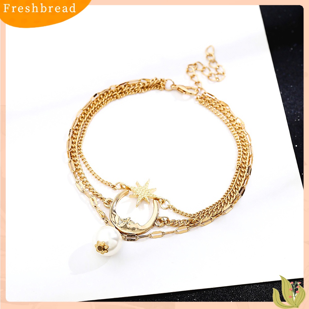 Terlaris Multilayer Moon Star Faux Pearl Anklet Bracelet Ankle Chain Women Sandal Jewelry