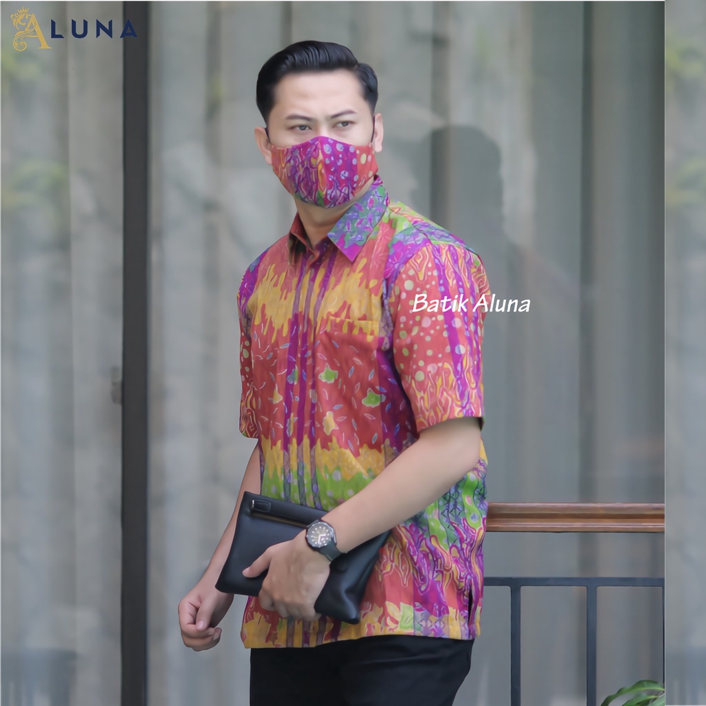 Batik Pria Lengan Pendek Premium BATIK TENUN HRB026 motif EXCLUSIVE Kode FPT 002 S M L XL XXL XXXL