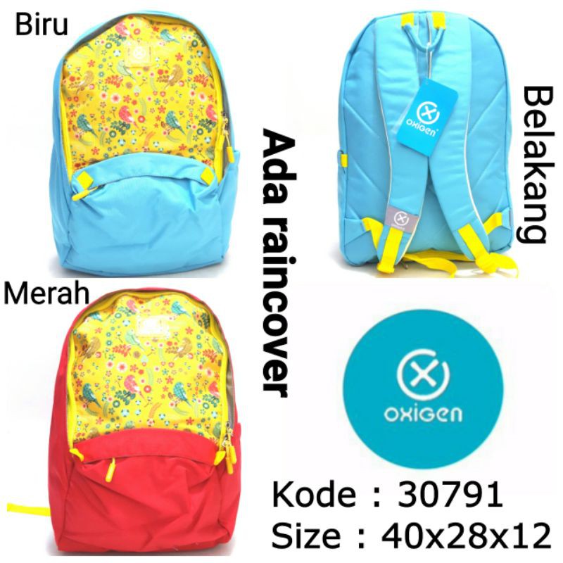 TAS RANSEL SEKOLAH ANAK CEWEK TERBARU BY OXIGEN BIRU MERAH 30791