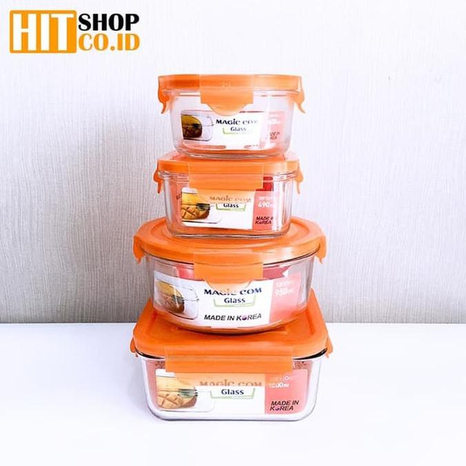 Yong Ma - Magic Com Glass - 4 Pcs Tempat/Kotak Makanan Kaca - Orange