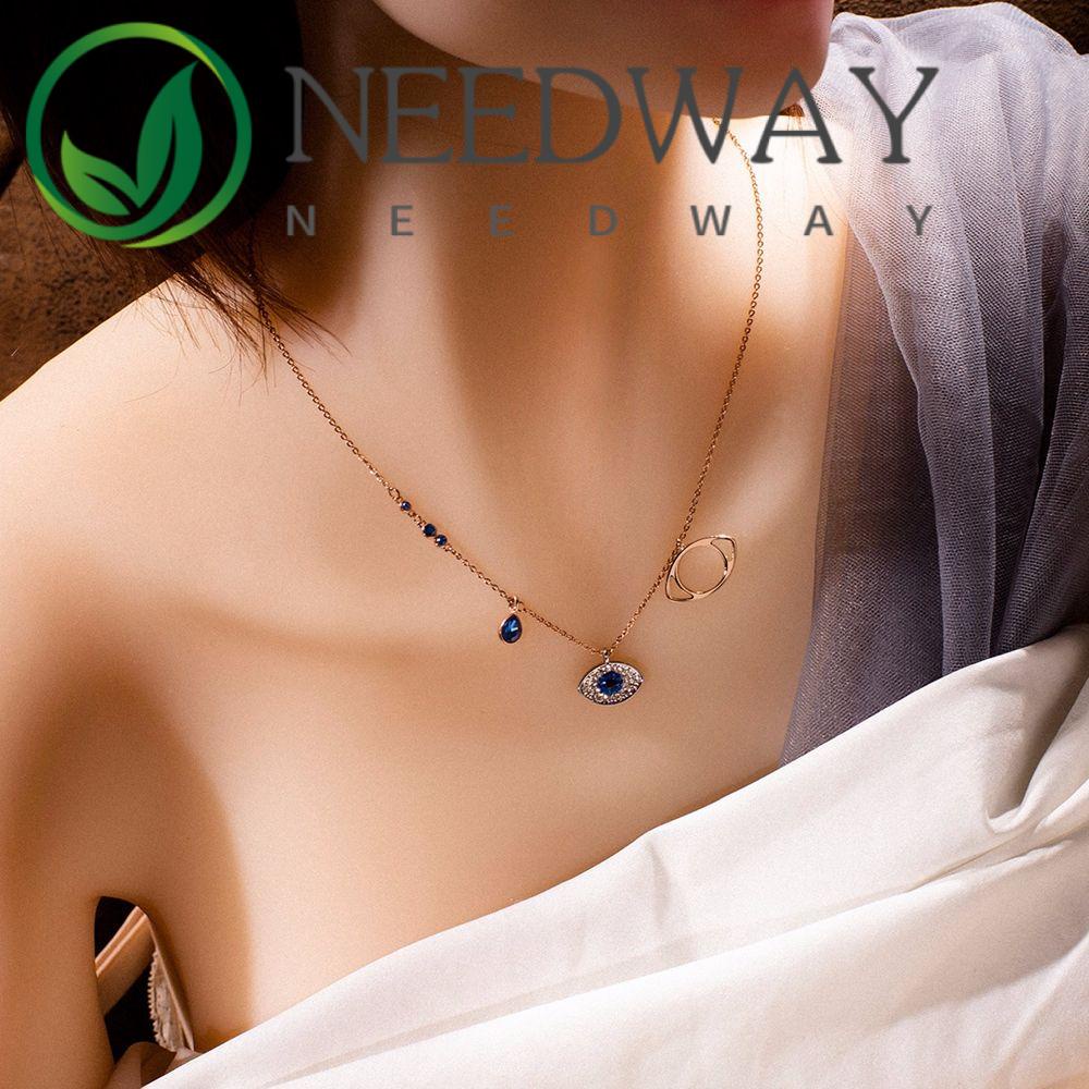 Needway  Sweet Diamond Chain Elegant Pendant Jewelry Devil's Eye Necklace Women Korean Jewelry Gift Alloy Retro Ins Female Clavicle Chain/Multicolor