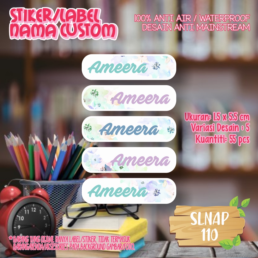 

sticker label nama waterproof bunga SLNAP 110