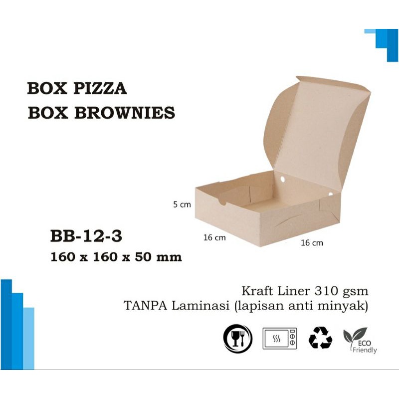 

(isi 5pcs) BOX KARDUS KOTAK PIZZA ROTI KUE BROWNIES 16x16x5 cm KRAFT 310 gsm