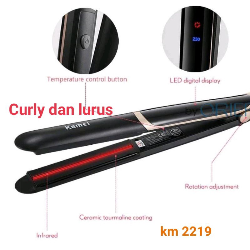 Alat Mesin Catok Rambut Km2219 Catokan Lurus dan Keriting Curly 2in1