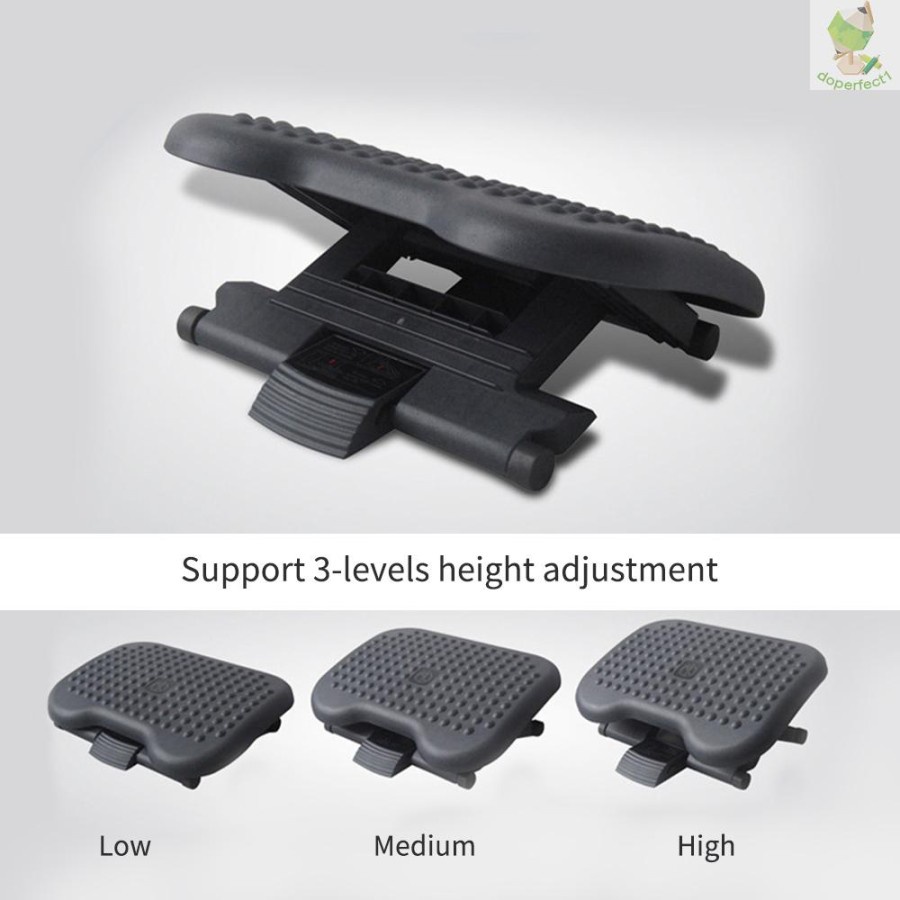 Footrest Under Desk Ergonomic Foot Rest Adjustable 3 Height Position/ pijakan bawah meja/ pijakan kaki