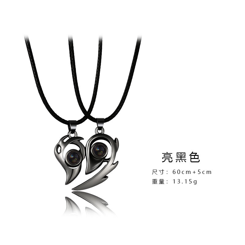 Heart-shaped magnetic projection in 100 languages I love you Titanium steel does not rust and waterproof clavicle chain couple necklace Korean fashion jewelry Best gift for male and female friends