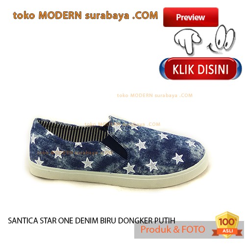 SANTICA STAR ONE DENIM BIRU DONGKER PUTIH sepatu wanita slip on