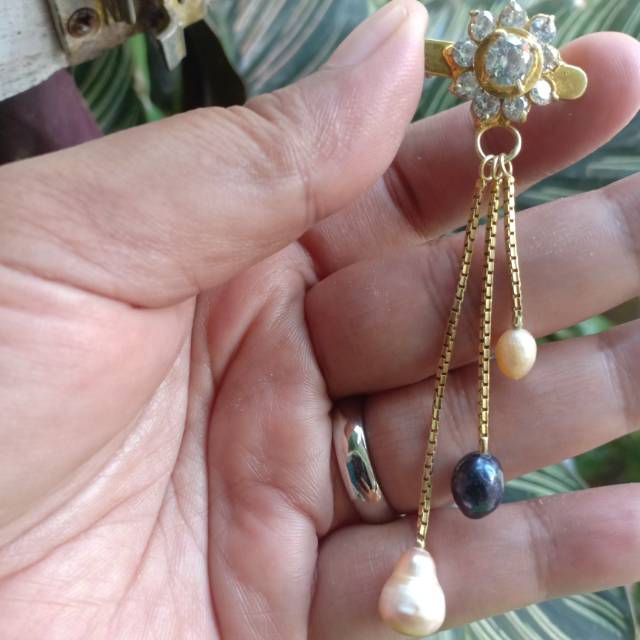 Bros perak lapis emas mutiara  airt awar asli lombok