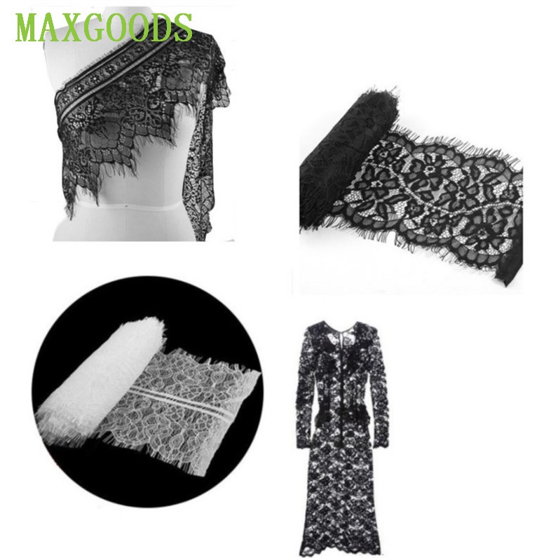 Bahan Trim Lace Eyelash Renda Motif Bunga Warna Hitam Putih 3