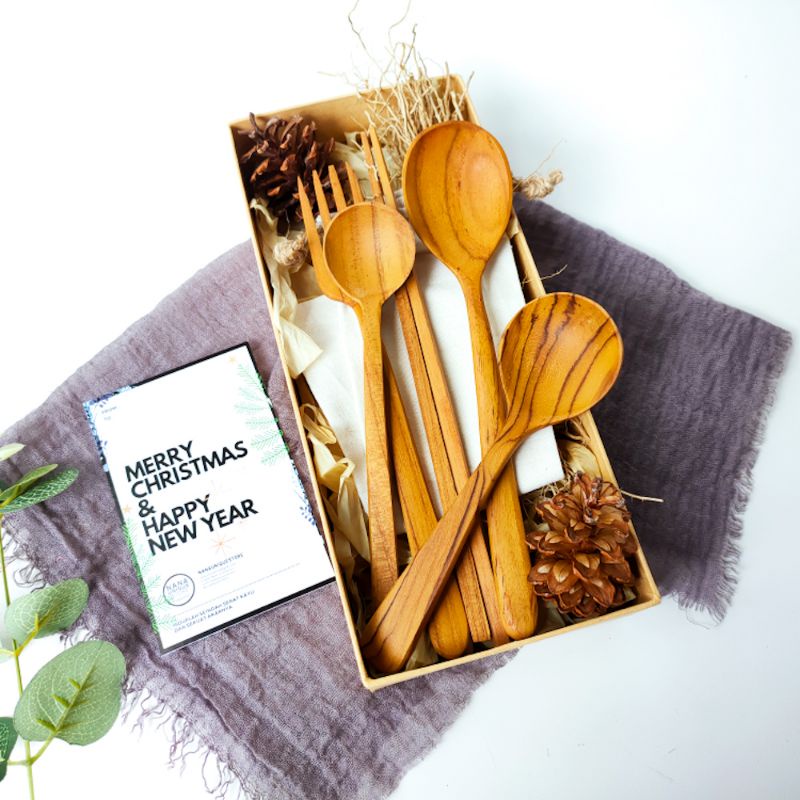 WOODEN SUJEO KOREA / SENDOK KAYU KOREA / SENDOK GARPU SUMPIT SET / CUTLERY SET