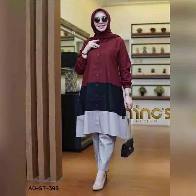 Baju Atasan Muslim Wanita Tunik Ninos Sambung Terbaru Trend  Fashion Kekinian