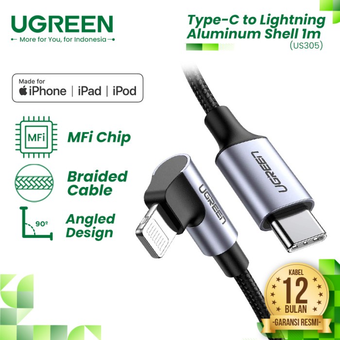 UGREEN Lightning 90° To USB-C Nylon Braided - US305