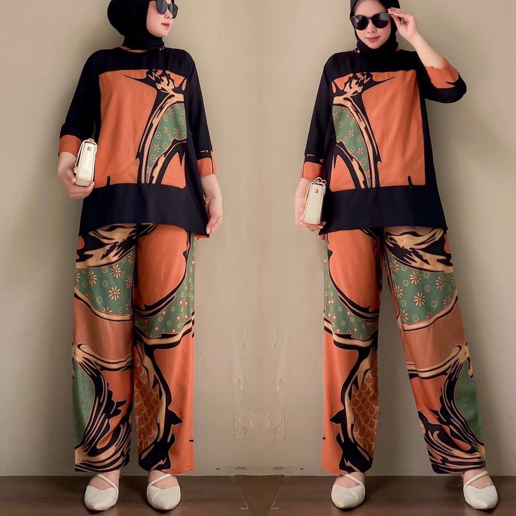 SETELAN RAYON SEMI JUMBO TRIKA ONE  SET ABSTRAK LD 112 CM PIYAMA WANITA