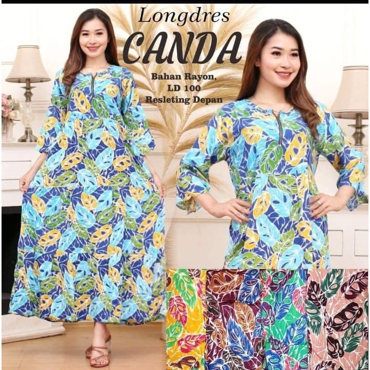 LONGDRRESS Daster maura lengan panjang | MAHALINI DAUN | busui karet pinggang bahan adem-MAURA CANDA