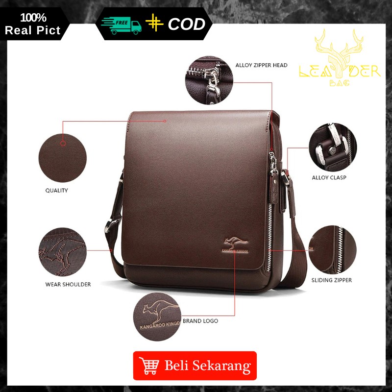 Tas Selempang Pria Kulit Asli Original Kangaroo Kingdom Warna Hitam Dan Coklat Model Terbaru 2021