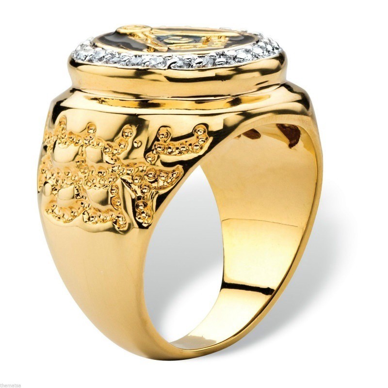 Cincin Vintage Motif masonic Freemason Warna Gold untuk Pria