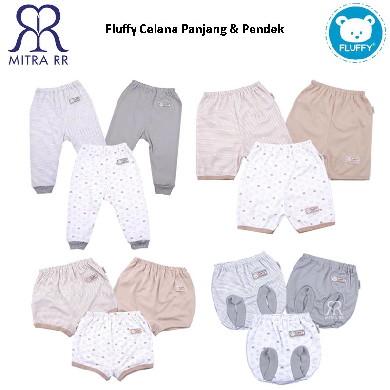 Fluffy Celana Panjang Pendek RIB Celana 3/4 Celana Pop Bayi Newborn S M L (3Pcs)