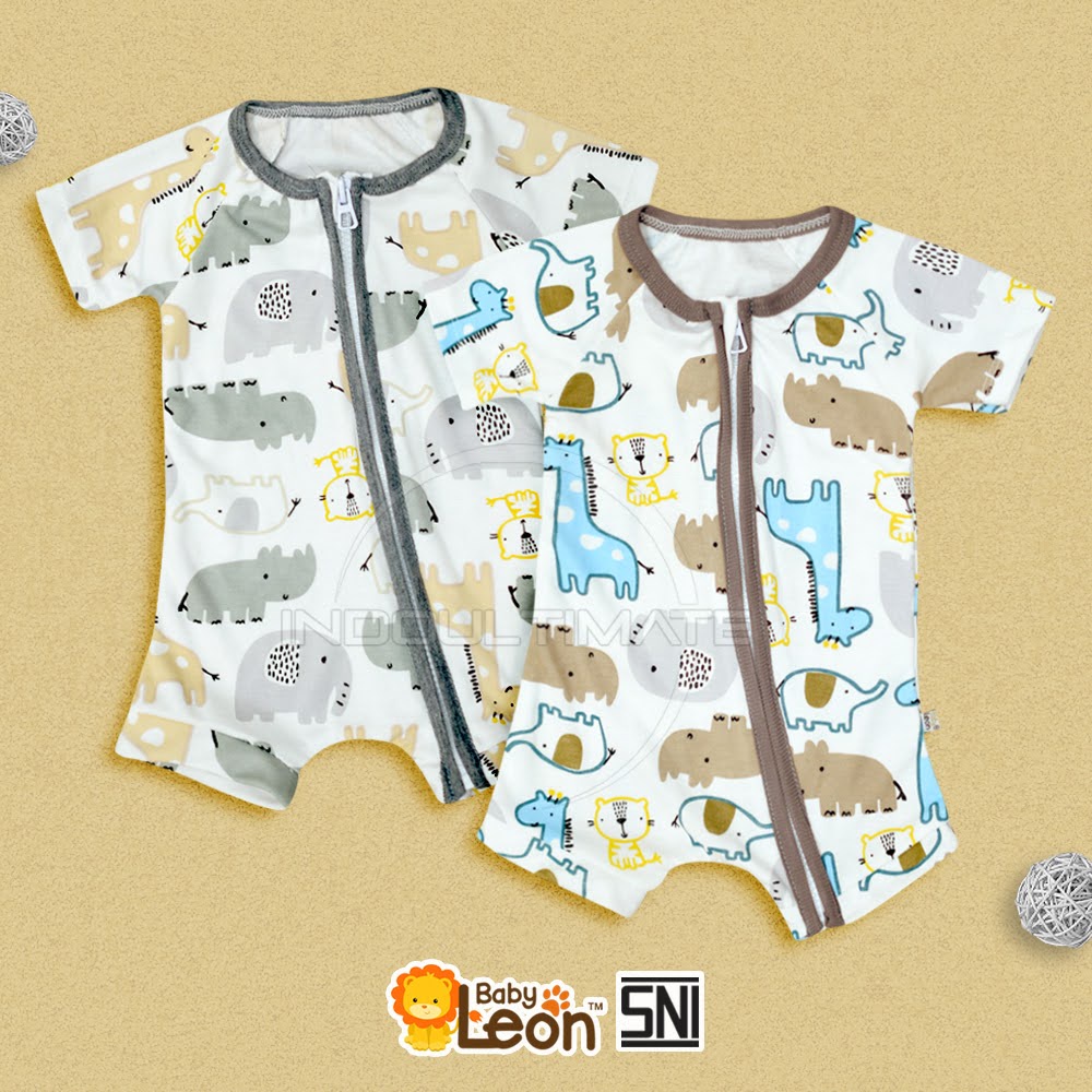 1Pcs Jumsuit Bayi NEWBORN DS-120  Jumper Bayi Baru Lahir Full Resleting ZOO SERIES BABY LEON Jumpsuit Bayi Cotton Double Knit Baby Sleepsuit Baju Tidur Bayi Pakaian Bayi Baju Harian Anak Bayi Balita-1
