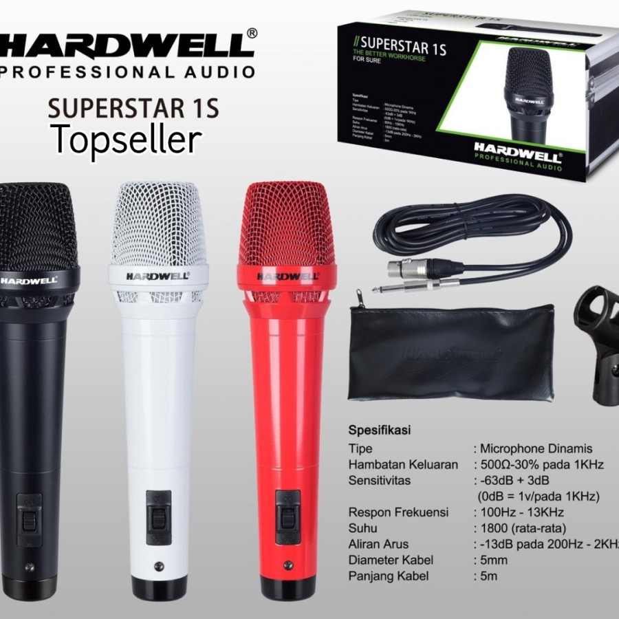 Mic Kabel HARDWELL SUPERSTAR 1S ORIGINAL GARANSI HARDWELL SUPERSTART 1 - Merah