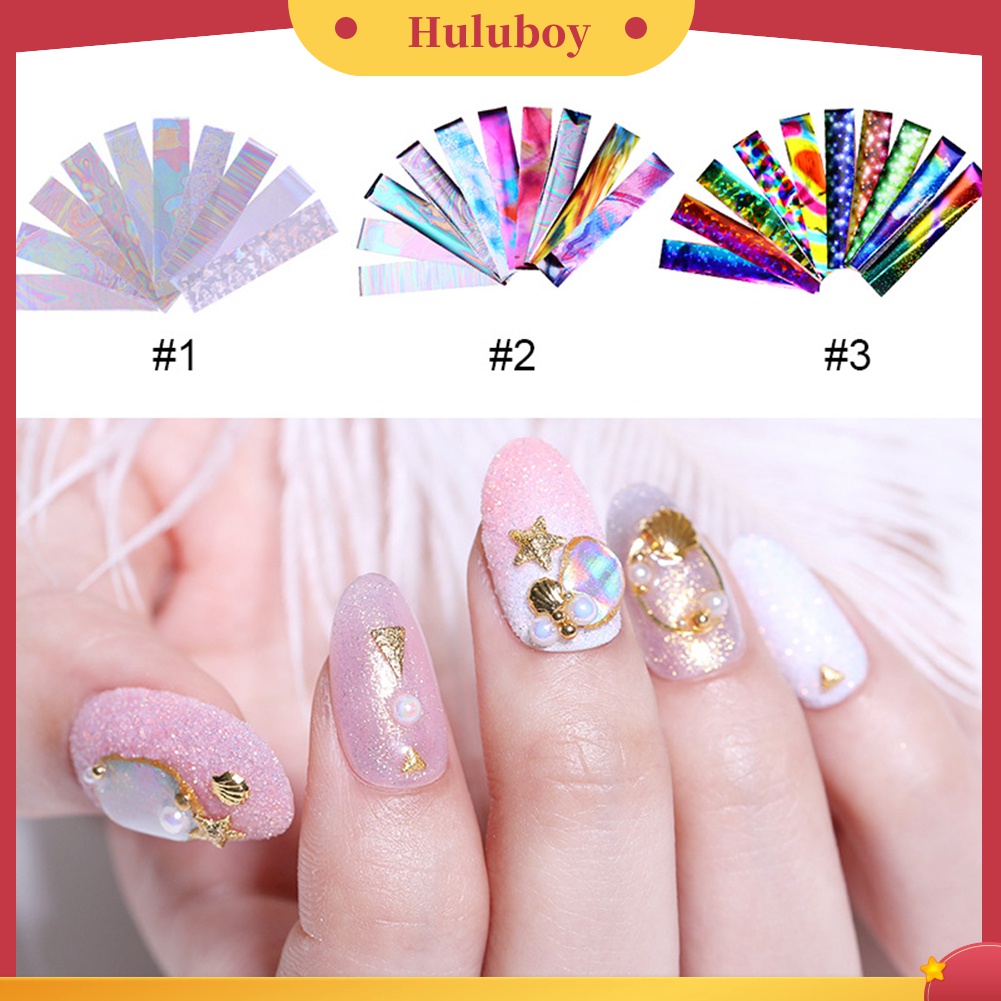 Huluboy Huluboy♡ 10 Rol Stiker Foil Transfer UV Gel Berkilau Untuk Dekorasi Manicure DIY