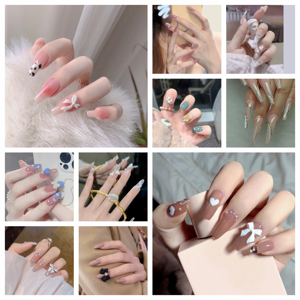 stiker kuku palsu anti nail air 3d imlek kuku palsu murah pengantin panjang pendek anak bening polos wedding kaki manikur set nail sticker art