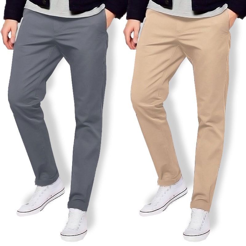 Celana Chinos Panjang Pria Dewasa Slimfit Terbaru Termurah Casual Warna Hitam Moca Cream Abu Coksu Ukuran 27-38