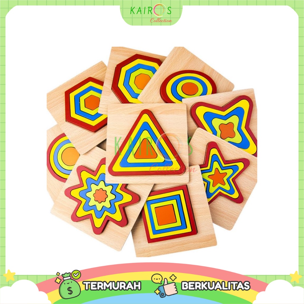 Geometric 3D Wooden Puzzle Mainan Edukasi Montessori Anak