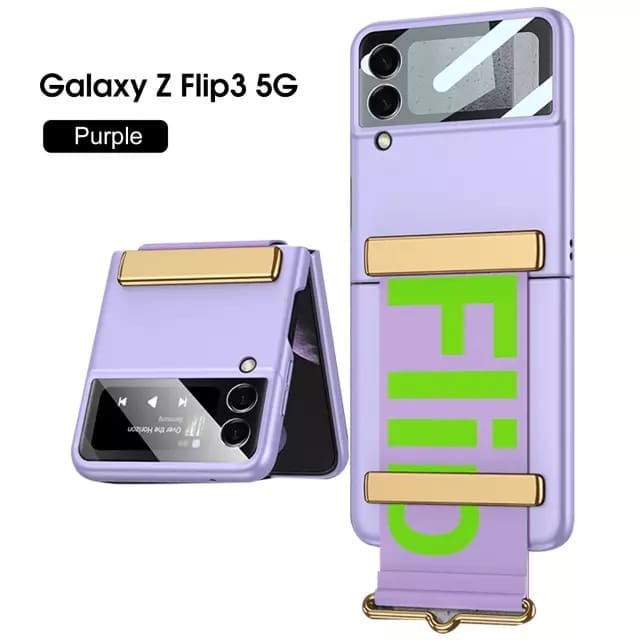 Case Tali / Hand Grip Samsung Galaxy Z Flip 4 Flip 3 5G Hard Premium Case Holder With Hand Grip Stainless Like Ori 1:1