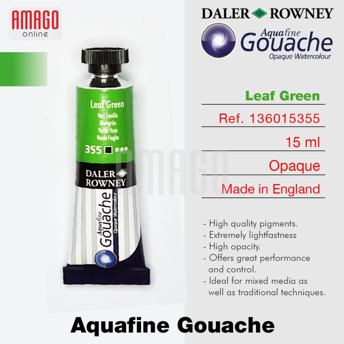 Cat Air Lukis DALER-ROWNEY Aquafine Gouache Opaque Watercolour 15 ml - Leaf Green - 136015355
